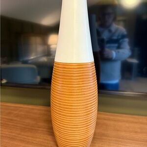 Mid-Century Style Two-Tone Wood Vase - Cream and Tan